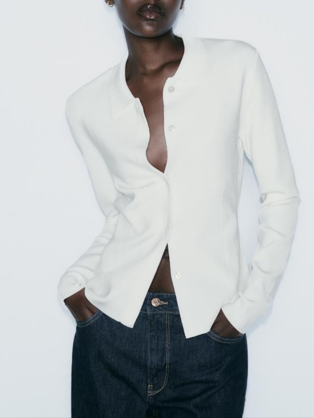 Zara Polo Collar Fine Knit Cardigan